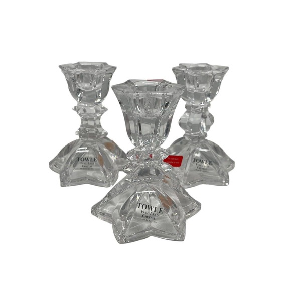 Towle Full Lead Crystal Set of 3 Candlesticks in Original Box and Stickers Unuse - Picture 1 of 6